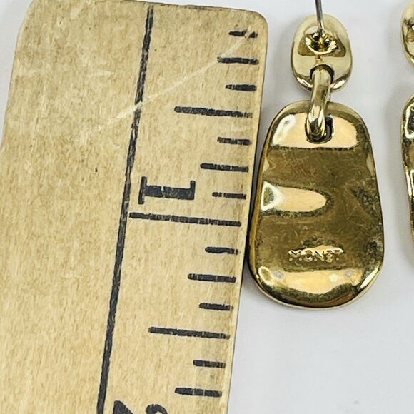Vintage Monet Hammered Gold Tone Drop Earrings 1.25" Abstract Dangle Signed - Picture 5 of 6